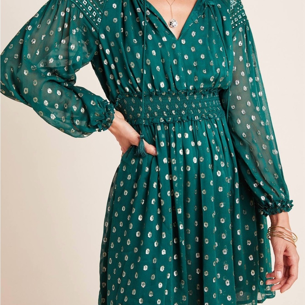 Ranna Gill Anthropologie Hazel Embroidered Tunic Sz M Long Slv Peasant Smocked